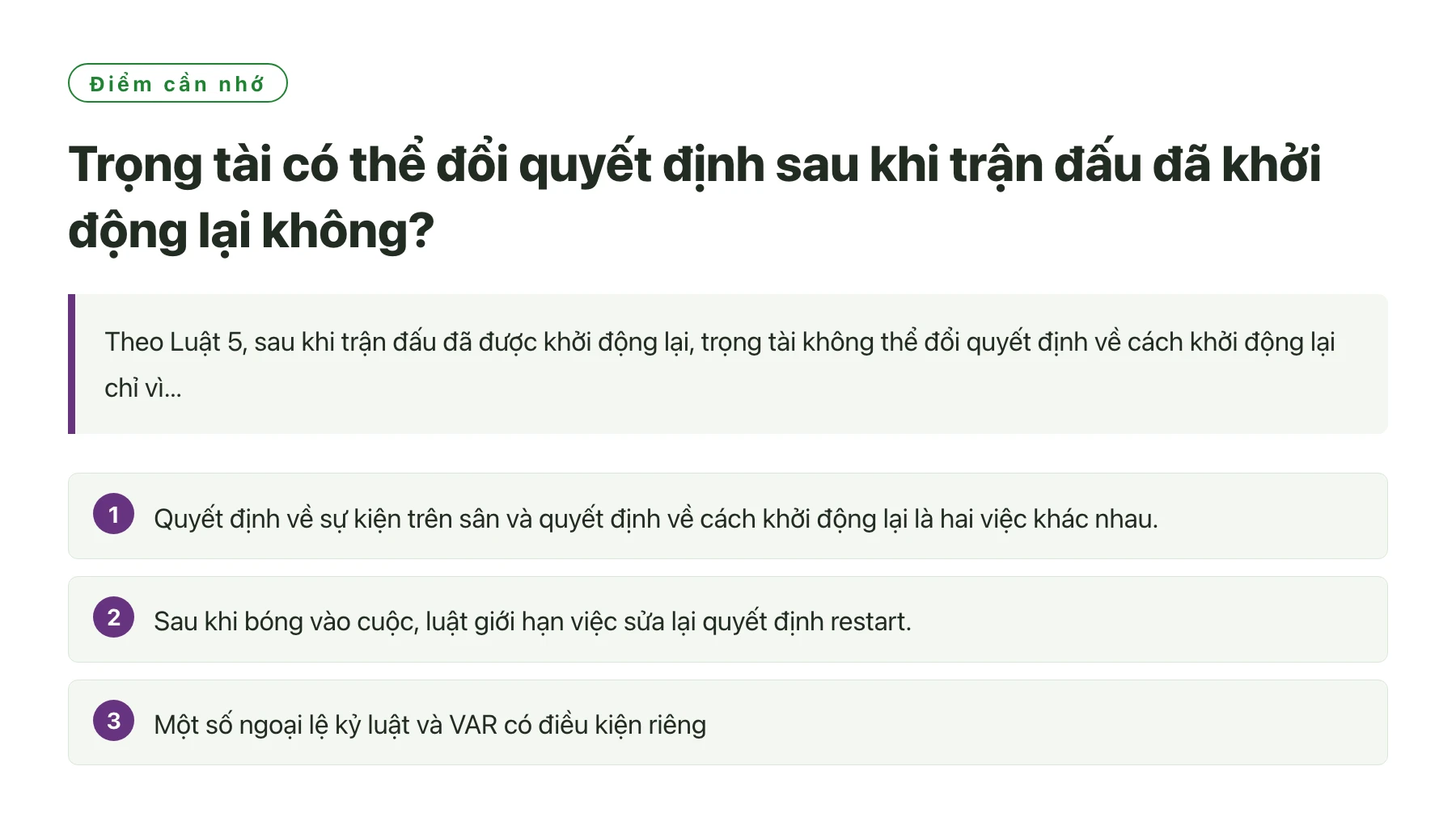 Trọng tài có thể đổi quyết định sau khi trận đấu đã khởi động lại không?——全文要点速览