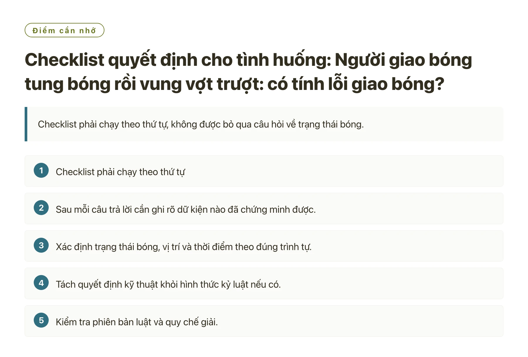 Checklist quyết định cho tình huống: Người giao bóng tung bóng rồi vung vợt trượt: có tính lỗi giao bóng?——全文要点速览